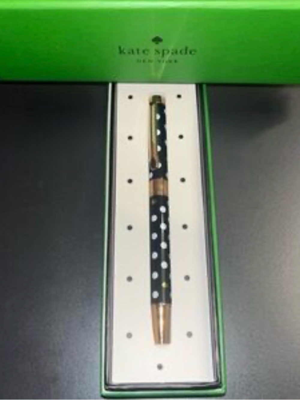 kate spade Black & White Polka Dot Ballpoint Pen with Gold Trim